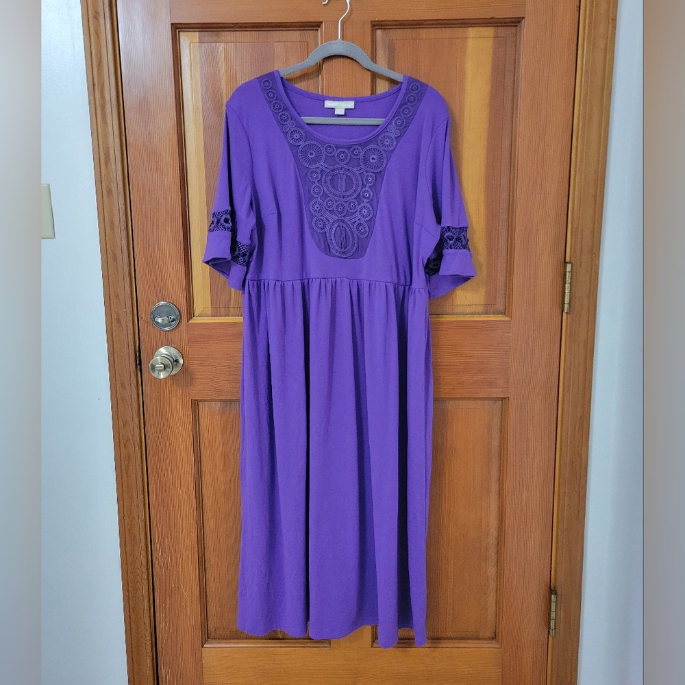 Woman Within Elegant Purple Dress With Lace Detail Size 18/20 EUC